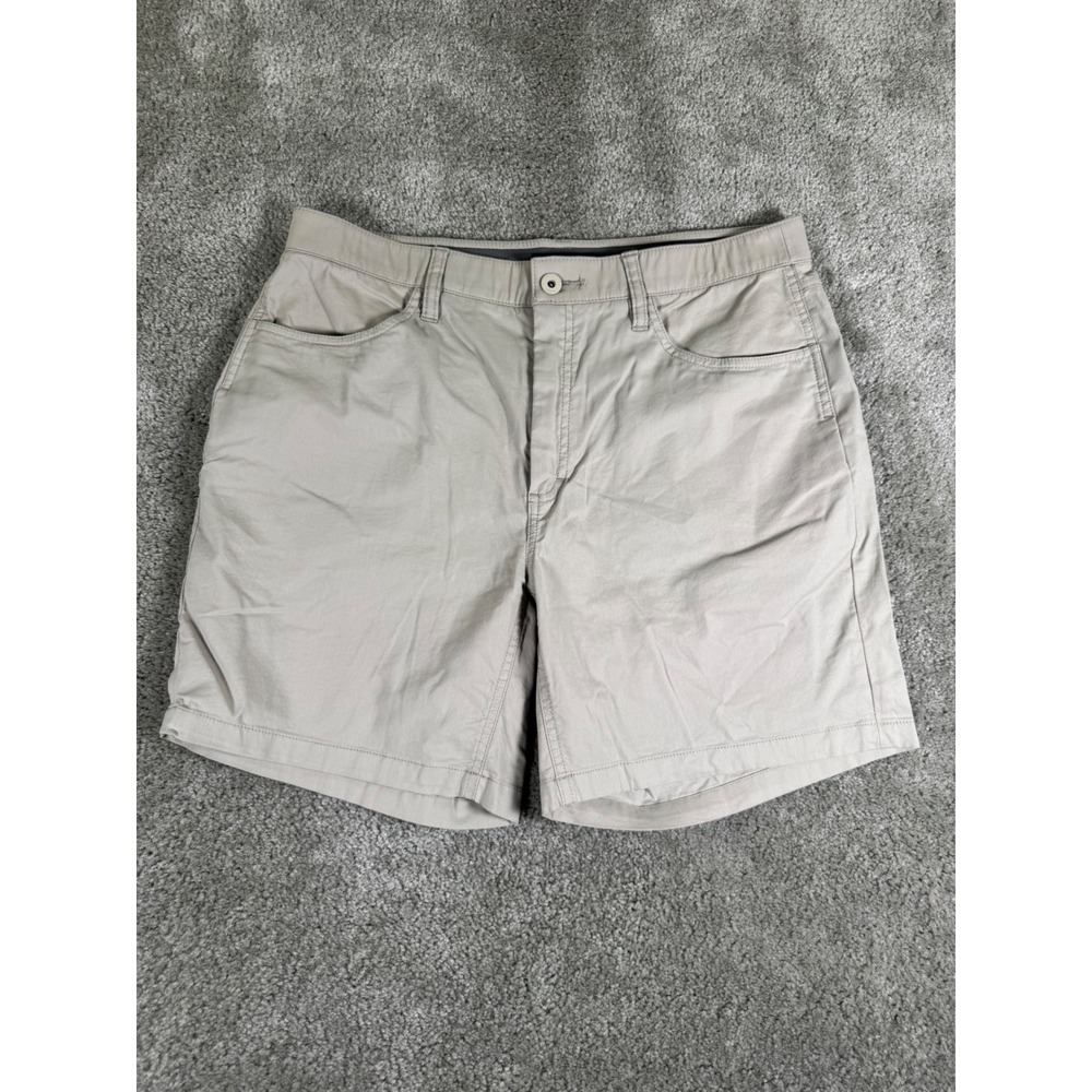Orvis Mens Khaki Performance Chino Shorts Size 34 Tan Stretch Cotton Nylon Blend